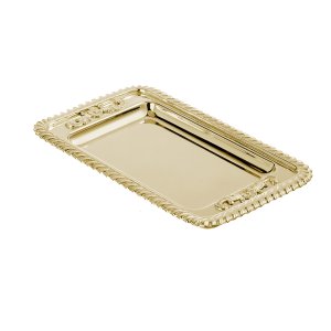 Celeste Golden – Rectangular Brass Tray with Beaded Edge and Floral Relief
