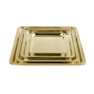 Linea Set – Nested Rectangular Brass Gold Trays with Silver Finish
