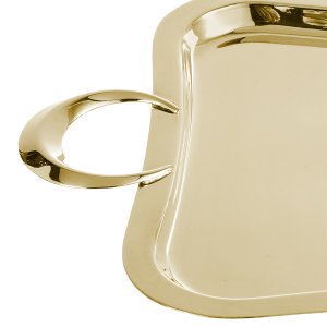 Elegant Silver-Plated Brass Serving Gold Tray with Oval Handles