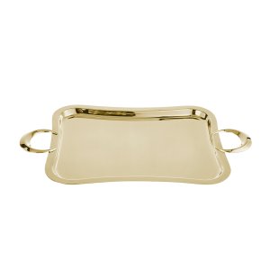 Elegant Silver-Plated Brass Serving Gold Tray with Oval Handles