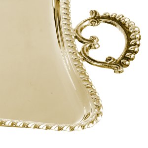 Florence Ornate Handle Tray -- Golden-Plated Brass Tray with Decorative Baroque-Style Handles