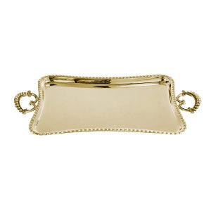 Florence Ornate Handle Tray -- Golden-Plated Brass Tray with Decorative Baroque-Style Handles