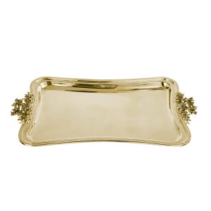 Eden Bloom Tray - Floral Handle Silver-Plated Brass Serving Gold Tray