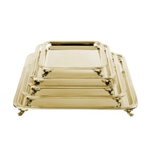 Imperial Heights Serving Tray Set - Elevated Gold-Plated Brass Tray Collection