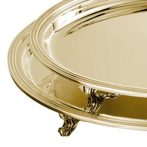 Victoria Oval Tray Set Two-Piece Silver-Plated Brass Oval Gold Tray Collection