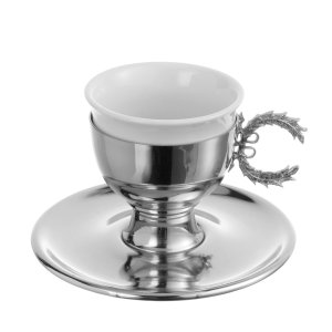 Silver-Tone Coffee Cup with Wreath-Leaf Handle – Classical Nobility in Silver-Plated Brass