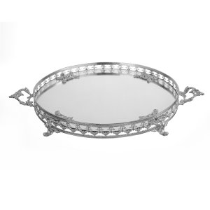 Imperial Mirror – Silver Plated Brass Oval Tray with Decorative Handles