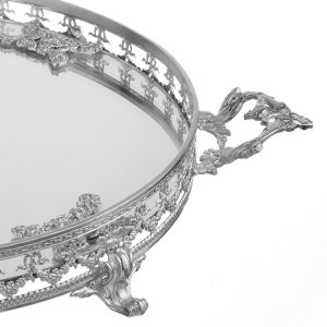 Imperial Mirror – Silver Plated Brass Oval Tray with Decorative Handles