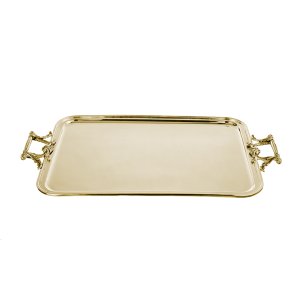 Regal Arte – Silver Plated Rectangular Brass Gold Tray with Ornate Handles