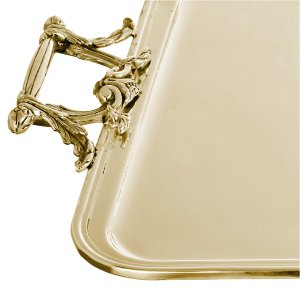 Regal Arte – Silver Plated Rectangular Brass Gold Tray with Ornate Handles