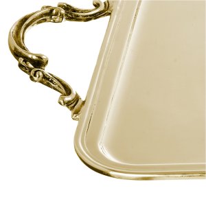 Aria Luxe – Silver Plated Rectangular Brass Golden Tray with Vintage Scroll Handles