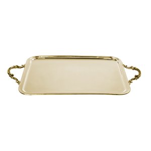Aria Luxe – Silver Plated Rectangular Brass Golden Tray with Vintage Scroll Handles
