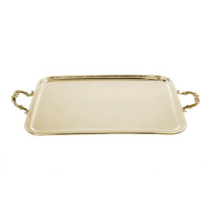 Celeste Noble – Silver Plated Rectangular Brass Gold Tray with Elegant Curved Handles