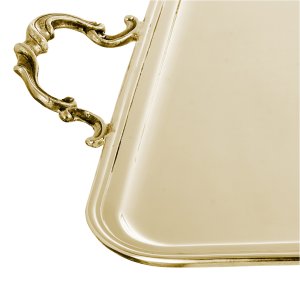 Celeste Noble – Silver Plated Rectangular Brass Gold Tray with Elegant Curved Handles
