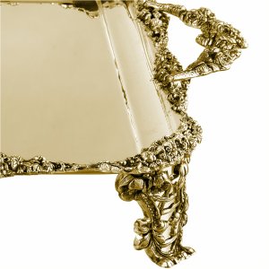 Regalia Lux – Silver Plated Brass Serving Gold Tray with Baroque Legs and Handles