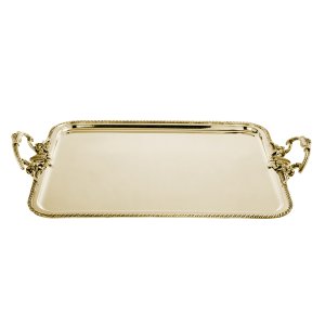 Cordelia Classic – Silver Plated Rectangular Brass Gold Tray with Rope-Edge Detailing