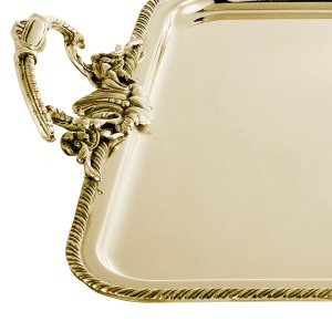 Cordelia Classic – Silver Plated Rectangular Brass Gold Tray with Rope-Edge Detailing