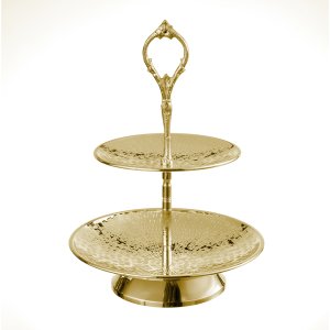 Textured Two-Tier Silver-Plated Golden Dessert Stand