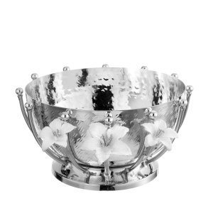 Gold & Silver Decorative Bowl with Enamel Lily Details