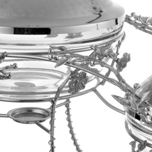 Silver Twin Chafing Dish Set with Floral Link Design