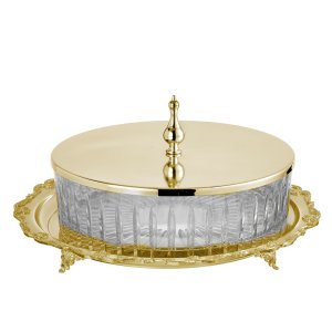 Silver-Plated Gold Crystal Covered Bowl with Tray