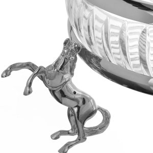 Elegant Silver-Plated Brass Horse-Detail Decorative Bowl