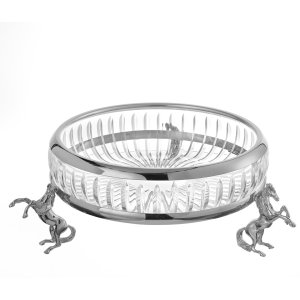 Elegant Silver-Plated Brass Horse-Detail Decorative Bowl