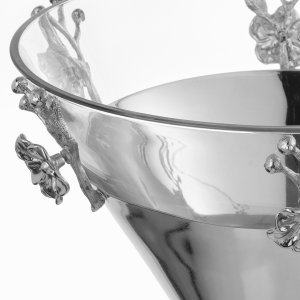 Silver Bloom Glass Bowl with Sculpted Florals