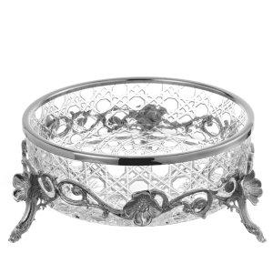 Regal Crystal Bowl with Ornate Silver Floral Feet