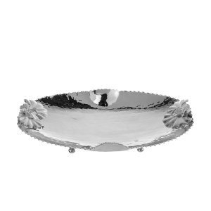 Silver Bloom – Hammered Brass Bowl with Silver-Plated Floral Accents