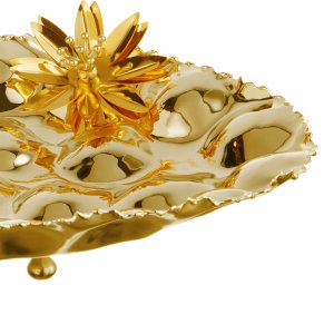 Celestial Petal – Gold-Plated Brass Tray with Single Golden Bloom