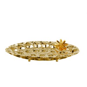Celestial Petal – Gold-Plated Brass Tray with Single Golden Bloom