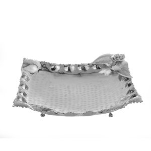 Silver Rose – Floral Brass Bowl with Textured Finish