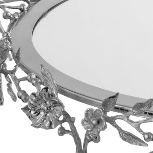 Silver-Plated Brass Floral Mirrored Tray