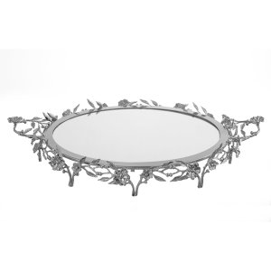 Silver-Plated Brass Floral Mirrored Tray