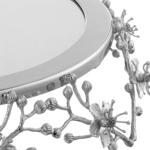 Floral-Designed Silver-Plated Mirrored Tray