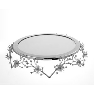 Floral-Designed Silver-Plated Mirrored Tray
