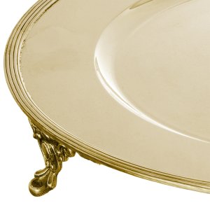 Silver-Plated Brass Decorative Gold Tray with Elegant Feet