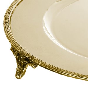 Silver-Plated Brass Decorative Gold Tray with Embellished Feet