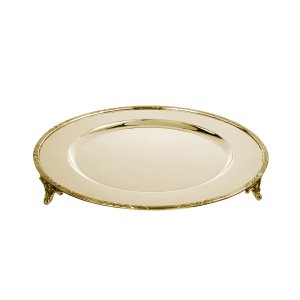 Silver-Plated Brass Decorative Gold Tray with Embellished Feet
