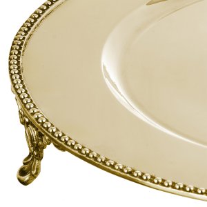 Silver-Plated Brass Decorative Gold Tray with Beaded Border