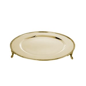 Silver-Plated Brass Decorative Gold Tray with Beaded Border