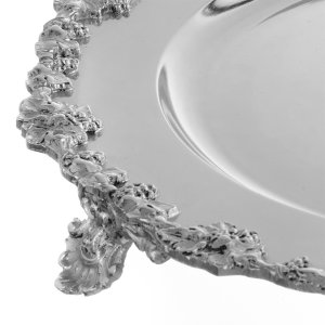 Silver-Plated Brass Decorative Tray with Floral Border