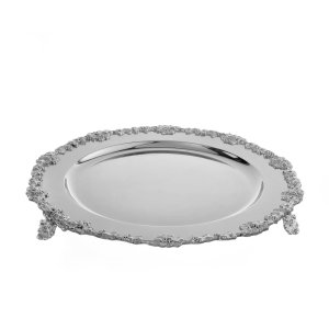 Silver-Plated Brass Decorative Tray with Floral Border