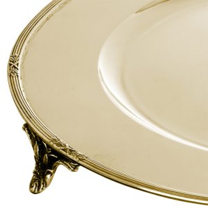 Silver-Plated Brass Decorative Gold Tray with Detailed Border and Feet