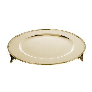 Silver-Plated Brass Decorative Gold Tray with Detailed Border and Feet