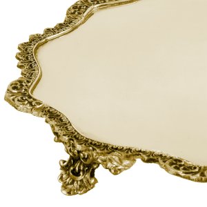 Silver-Plated Brass Decorative Gold Tray with Ornate Border and Feet