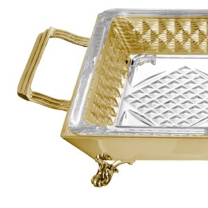 Gold Rectangular Divided Serving Dish (Square Handles)