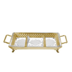 Gold Rectangular Divided Serving Dish (Square Handles)