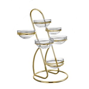Six-Bowl Spiral Glass Display Gold Stand